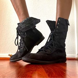 Matte Black Vintage Combat Boots